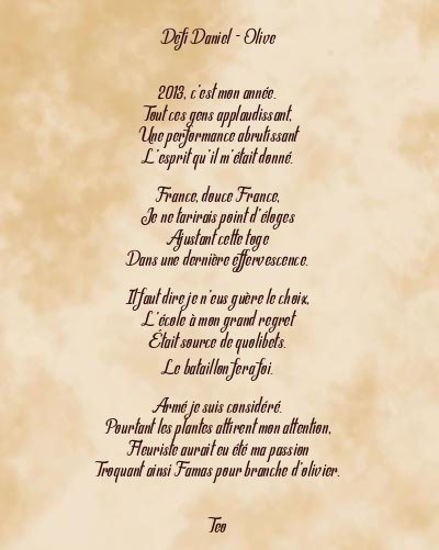 Le poème en image: Defi Daniel - Olive