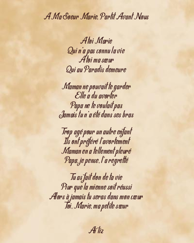 Le poème en image: A Ma Soeur Marie, Partit Avant Nous