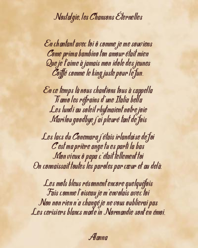 Le poème en image: Nostalgie, Les Chansons Éternelles