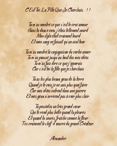 Le poème en image: C’est Toi La Fille Que Je Cherchais. . ! !