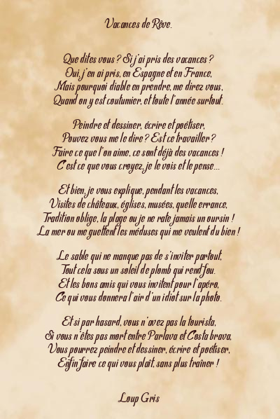 Le poème en image: Vacances De Rêve.