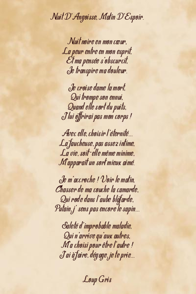 Le poème en image: Nuit D’angoisse, Matin D’espoir.