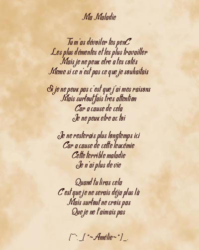 Le poème en image: Ma Maladie