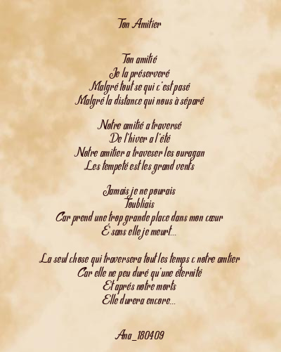 Le poème en image: Ton Amitier
