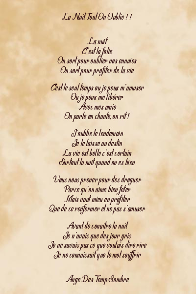 Le poème en image: La Nuit Tout On Oublie ! !