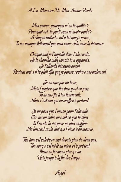 Le poème en image: A La Mémoire De Mon Amour Perdu