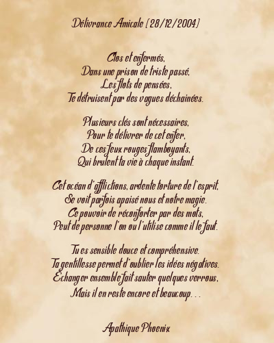 Le poème en image: Délivrance Amicale (28/12/2004)