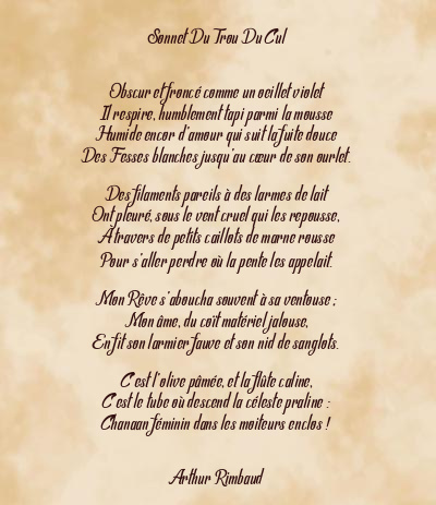 Le poème en image: Sonnet Du Trou Du Cul