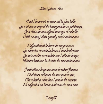 Le poème en image: Mes Quinze Ans
