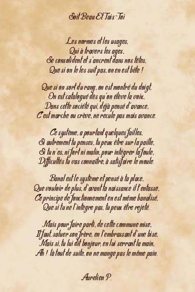 Le poème en image: Soit Beau Et Tais-Toi