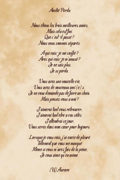 Le poème en image: Amitié Perdu