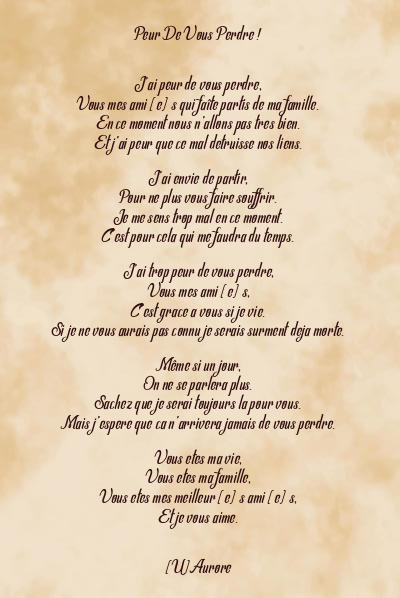 Le poème en image: Peur De Vous Perdre !