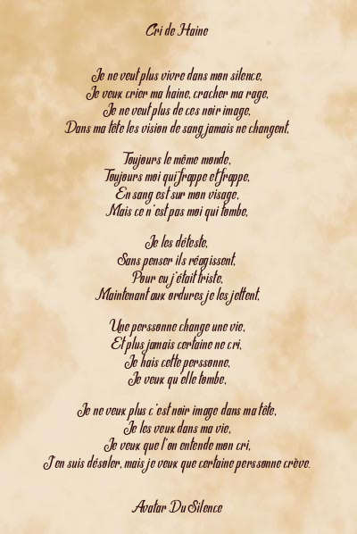 Le poème en image: Cri De Haine