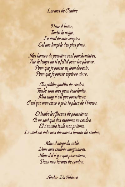 Le poème en image: Larmes De Cendre