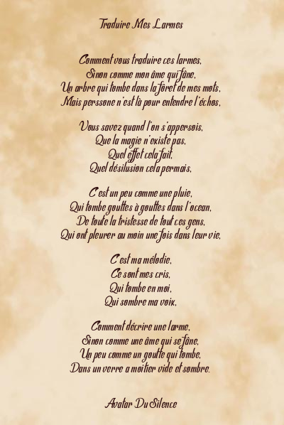 Le poème en image: Traduire Mes Larmes