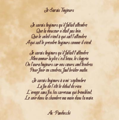 Le poème en image: Je Savais Toujours
