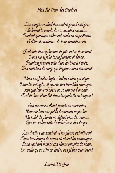 Le poème en image: Mon Thé Pour Des Cendres