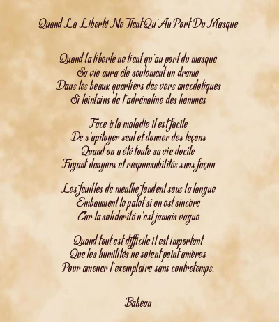 Le poème en image: Quand La Liberté Ne Tient Qu’au Port Du Masque