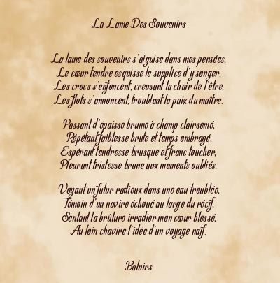 Le poème en image: La Lame Des Souvenirs