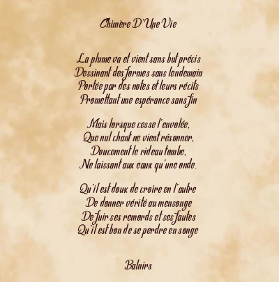 Le poème en image: Chimère D’une Vie