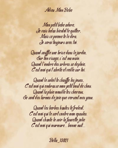 Le poème en image: Adieu Mon Bebe