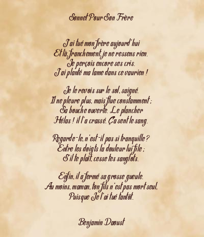 Le poème en image: Sonnet Pour Son Frère