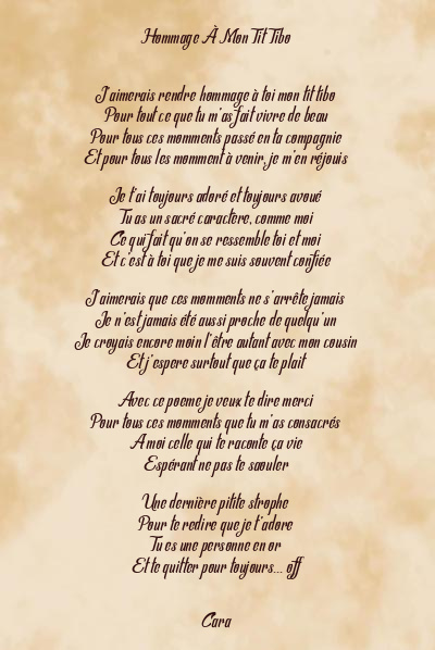Le poème en image: Hommage À Mon Tit Tibo