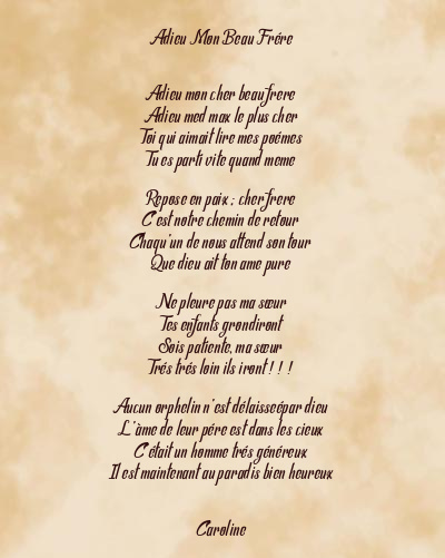 Le poème en image: Adieu Mon Beau Frére