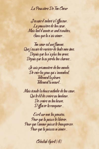 Le poème en image: La Poussière De Ton Coeur