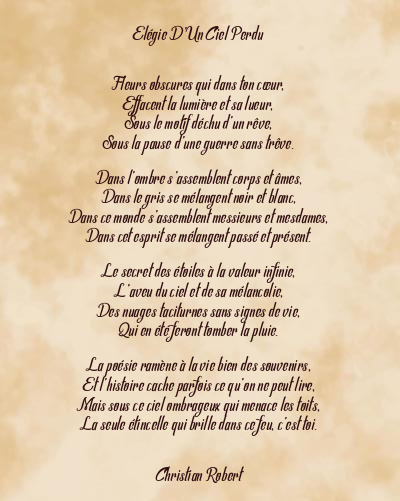 Le poème en image: Elégie D’un Ciel Perdu
