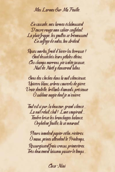 Le poème en image: Mes Larmes Sur Ma Feuille.