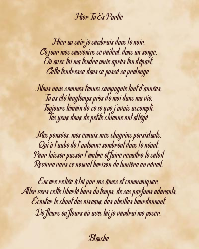 Le poème en image: Hier Tu Es Partie