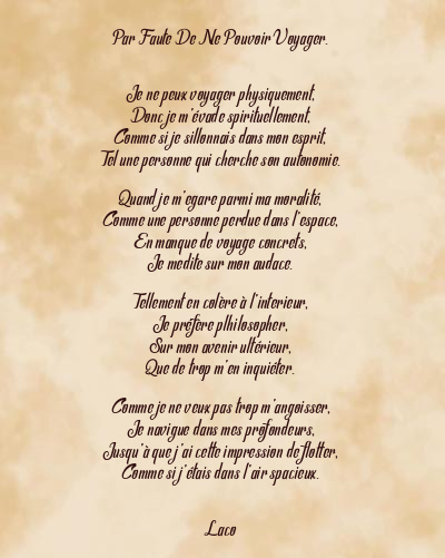 Le poème en image: Par Faute De Ne Pouvoir Voyager.