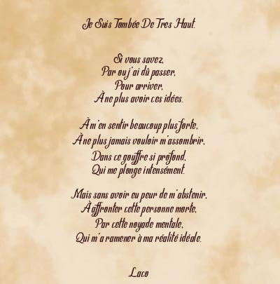Le poème en image: Je Suis Tombée De Tres Haut.