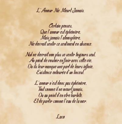Le poème en image: L’amour Ne Meurt Jamais.