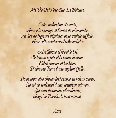 Le poème en image: Ma Vie Qui Pèse Sur La Balance.