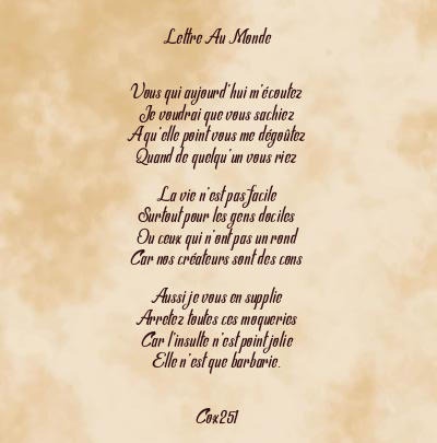 Le poème en image: Lettre Au Monde