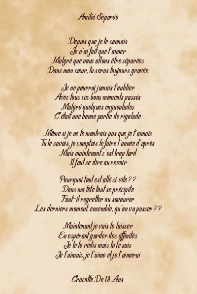 Le poème en image: Amitié Séparée