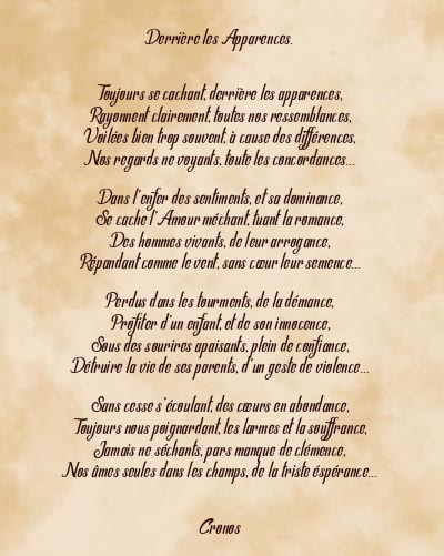 Le poème en image: Derrière Les Apparences.