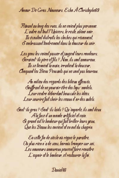 Le poème en image: Amour De Gros Nounours. Echo À Christophe69