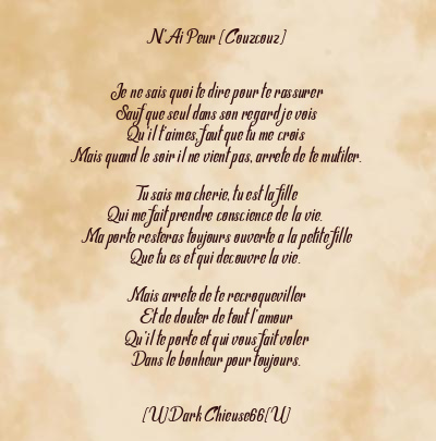 Le poème en image: N’ai Peur (Couzcouz)