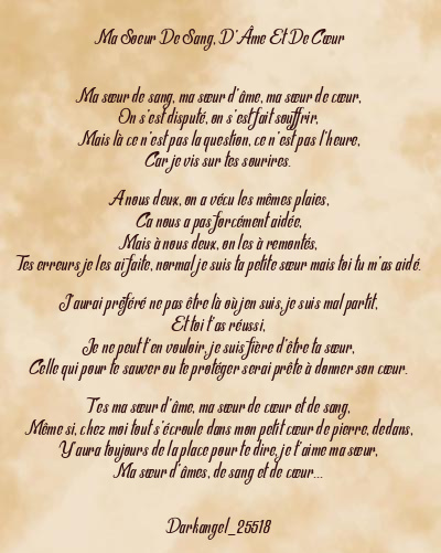 Le poème en image: Ma Soeur De Sang, D’âme Et De Cœur