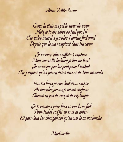 Le poème en image: Adieu Petite Soeur