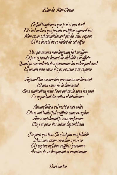 Le poème en image: Bilan De Mon Coeur