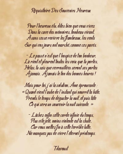 Le poème en image: Réquisitoire Des Souvenirs Heureux