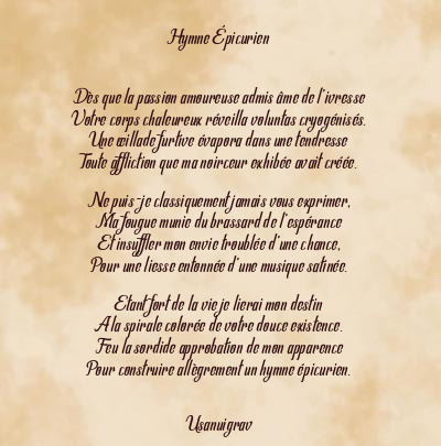 Le poème en image: Hymne Épicurien
