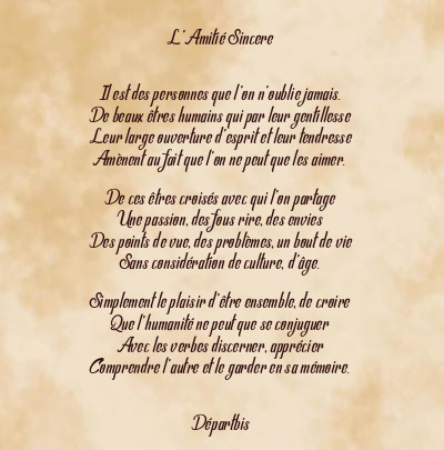 Le poème en image: L’amitié Sincere