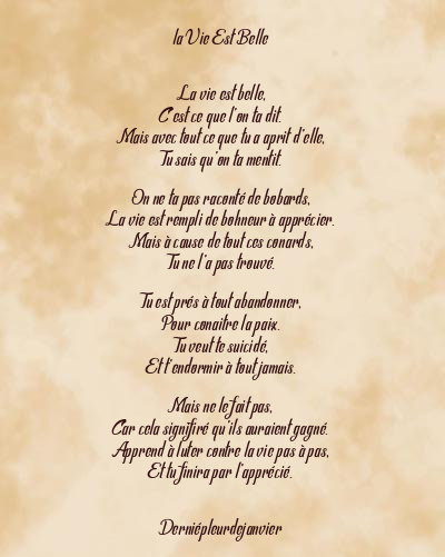 Le poème en image: La Vie Est Belle