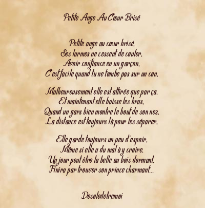 Le poème en image: Petite Ange Au Cœur Brisé