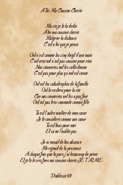Le poème en image: A Toi Ma Cousine Cherie